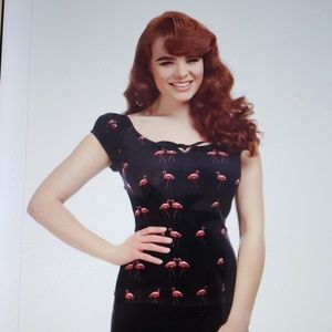 Collectif Lorena Winter flamingo print top